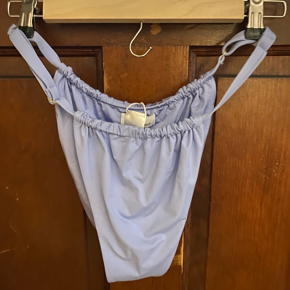 WeWoreWhat Ruched String Bikini Bottoms Powder Blue